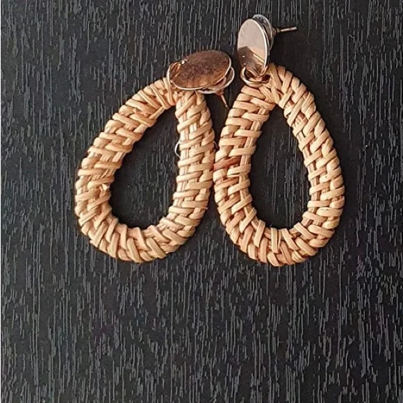 Boho Rattan Earrings - Picture 1 of 4